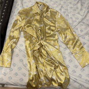 Gold Paisley Tie-Front Dress